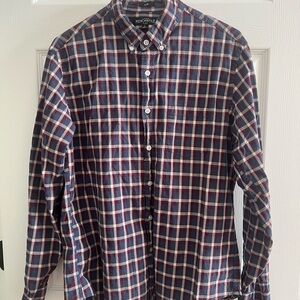 J. Crew Factory Navy and Red Plaid Button Down Shirt